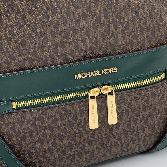 MICHAEL KORS KENLY MEDIUM BACKPACK Racing Green/ Brown signature color - Picture 15 of 16